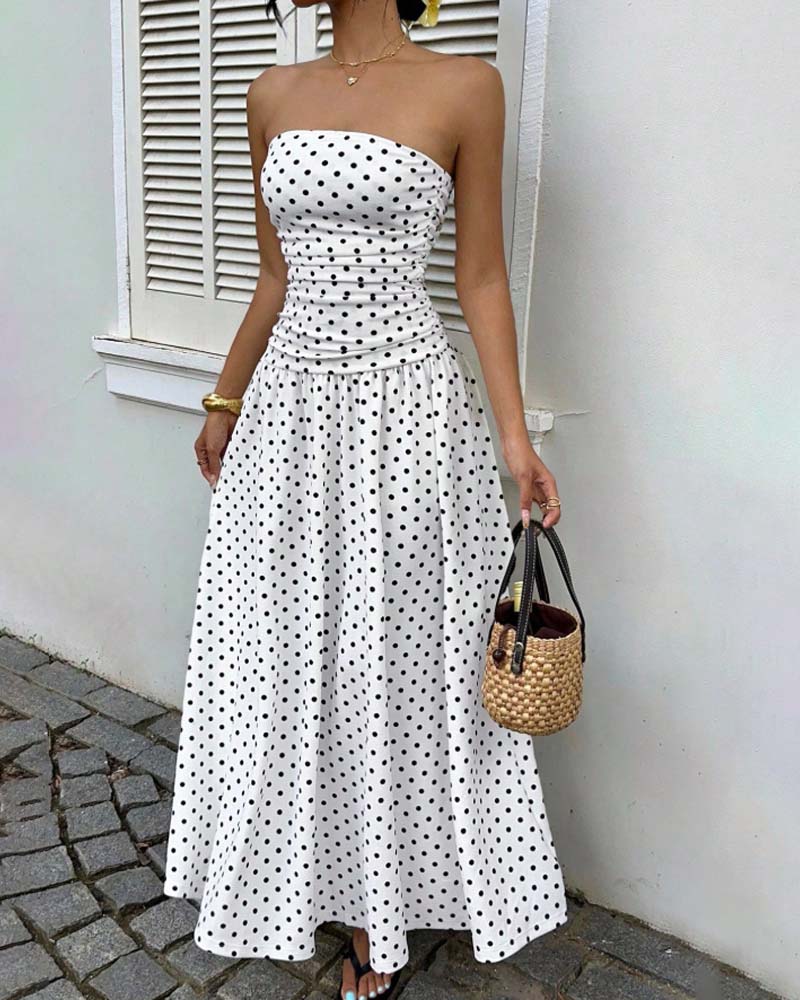 Polka Dot Bandeau A Line Long Dress