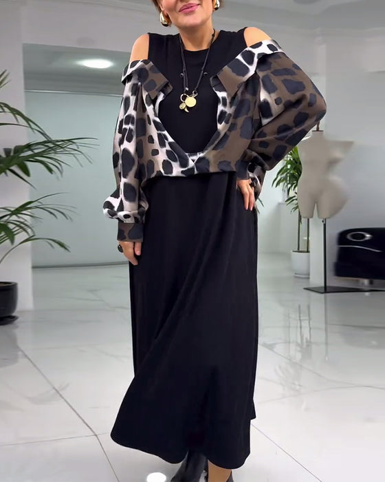 Off-the-shoulder leopard print casual dress
