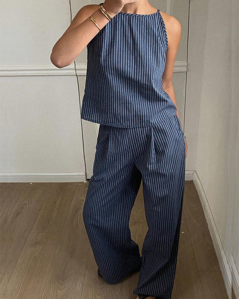 Striped Camisole Wide Leg Pants Set