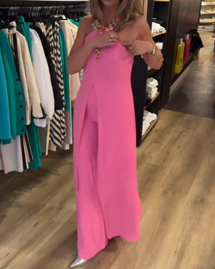 Halter neck slit solid color two piece set