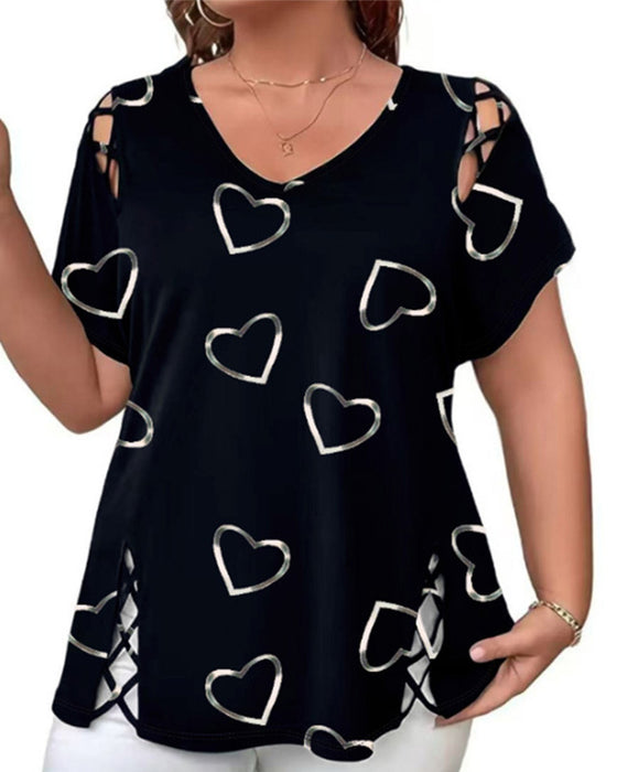 Heart Pattern Hollow Short-Sleeved T-Shirt