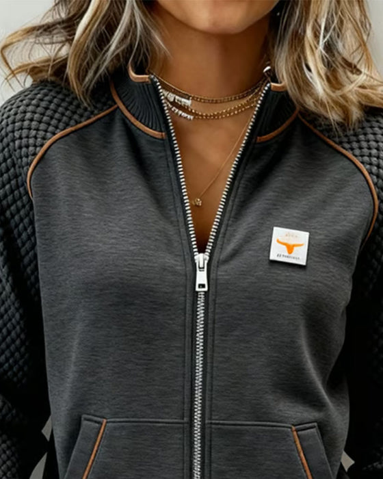 Zip Diamond Quilted Patchwork Color-Block Coat