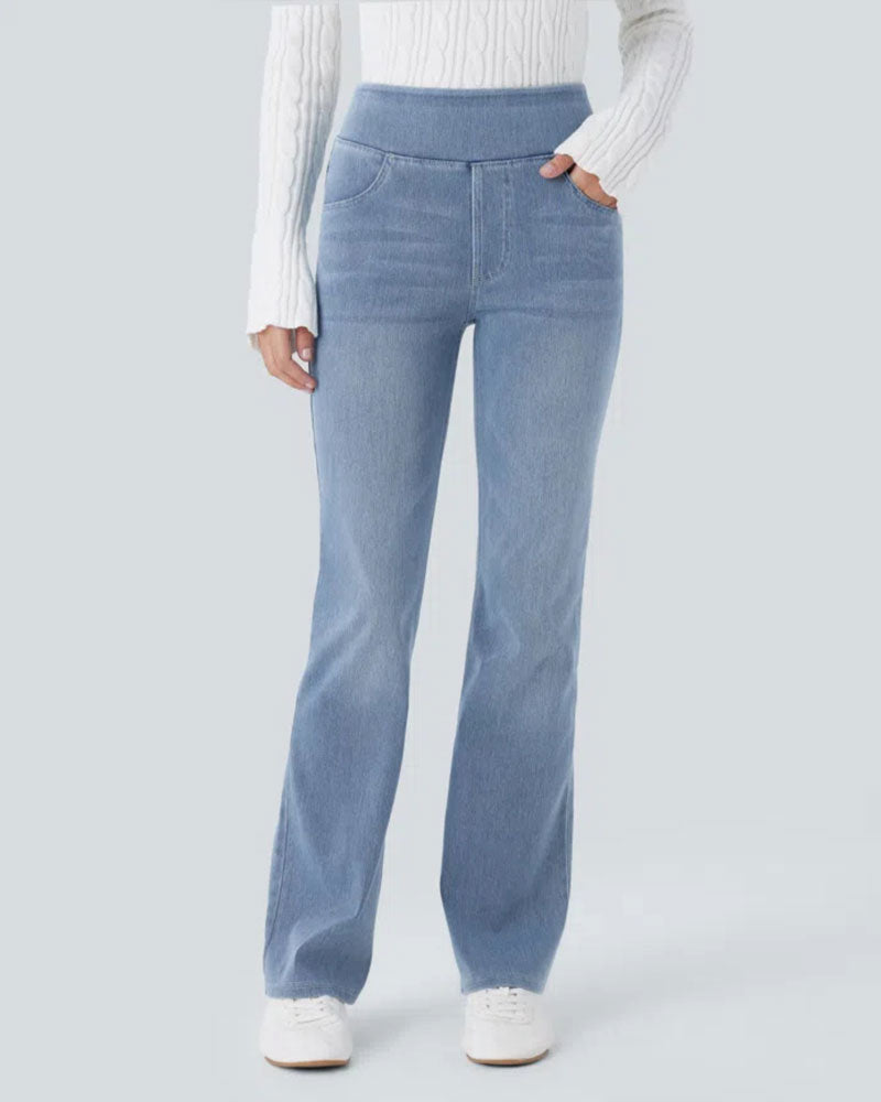 High Waist Denim Pocket Flare Pants