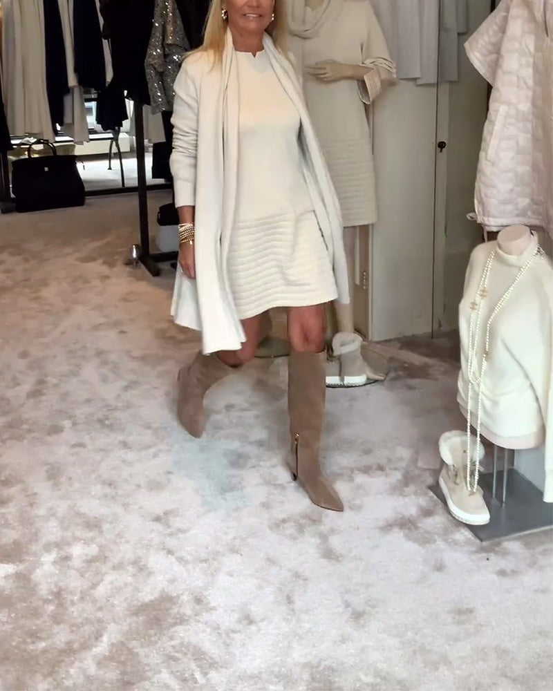 Simple solid color elegant sweater dress