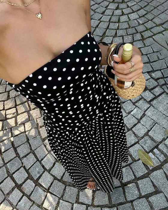 Polka Dot Bandeau A Line Long Dress