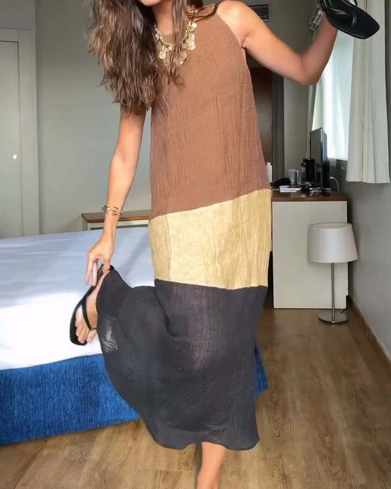 Sleeveless Color-Block Casual Dress