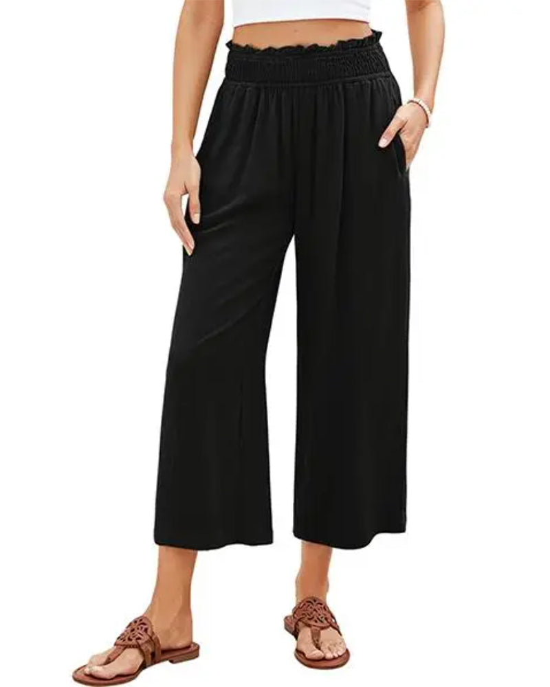 Ruffle High Waist Wide Leg Cropped Pants
