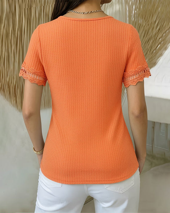 Solid Color Lace Short-Sleeved T-Shirt