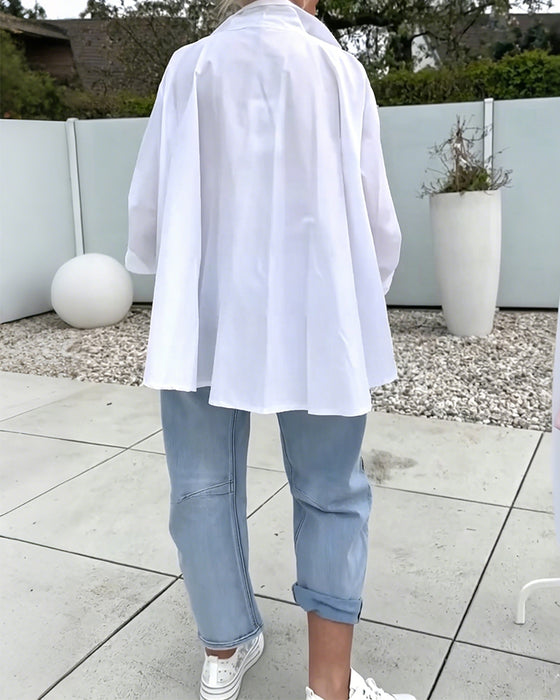 Oversized V-Neck Drop Shoulder Blouse