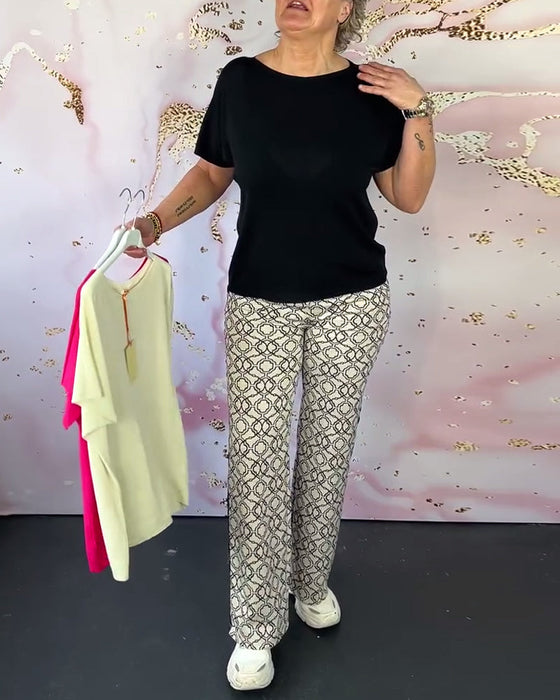 Solid color round neck casual T-shirt