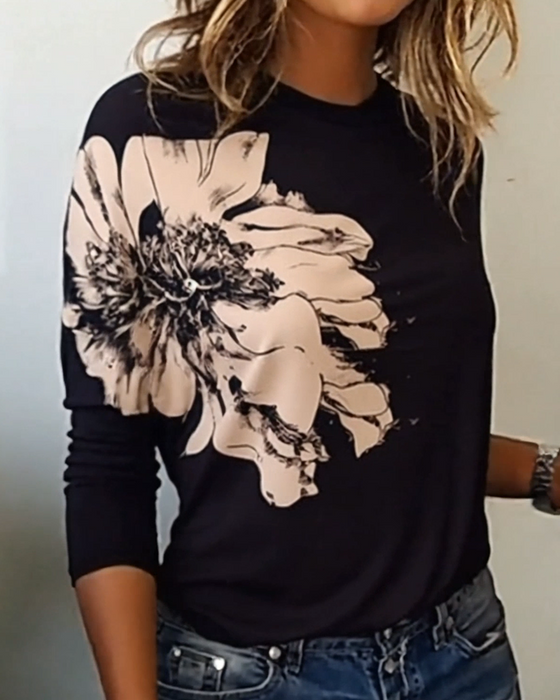 Fashionable Printed Long-Sleeved Top