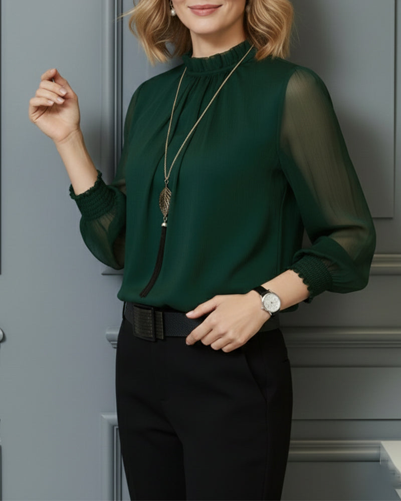 Solid Color Long-Sleeved Versatile Blouse