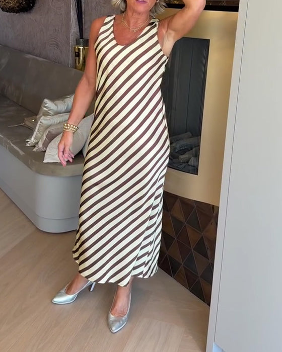 Sleeveless Stripe Sheath Maxi Dress