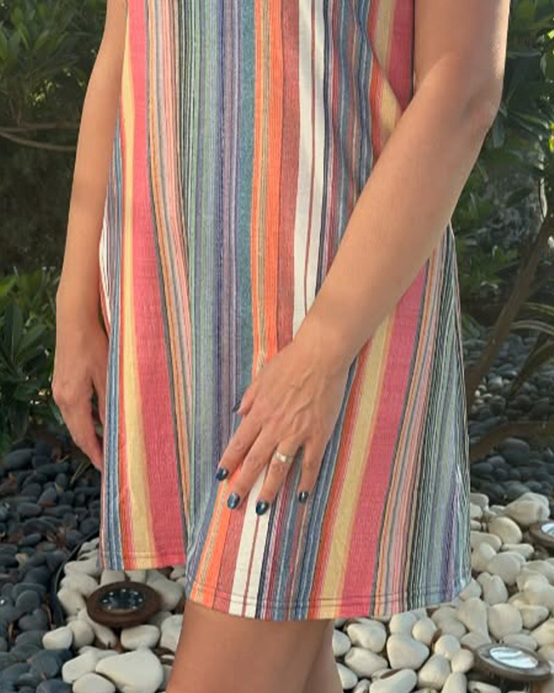 Strappy V-Neck Striped Sleeveless Dress