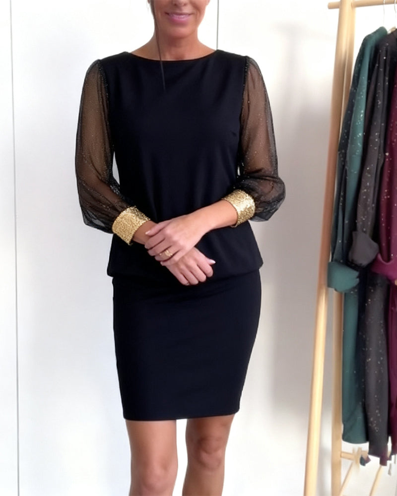 Tulle Color-Blocking Long Sleeve Dress