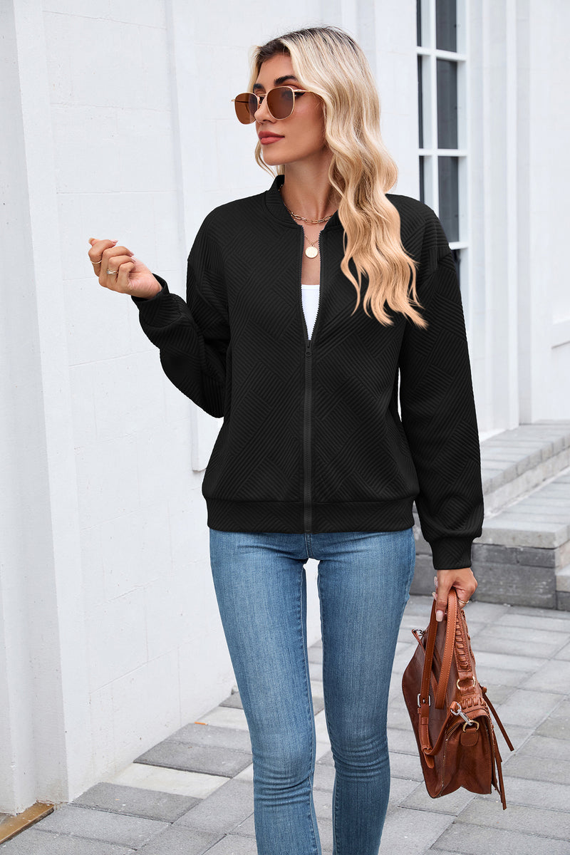 Solid Baseball Neck Long Sleeve Coat