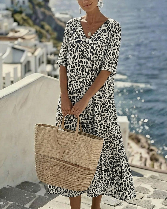 Leopard V-Neck Loose Dresses