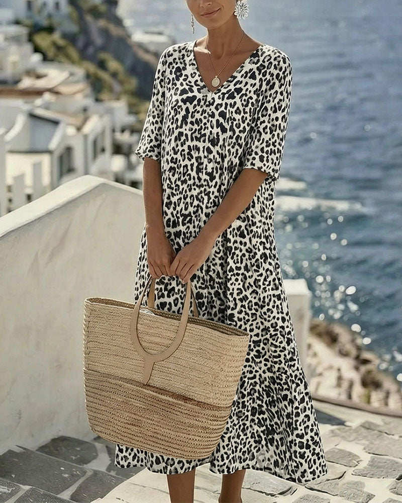 Leopard V-Neck Loose Dresses