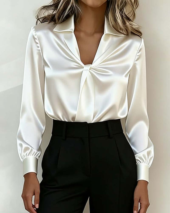 Stylish Solid-Color V-Neck Blouse