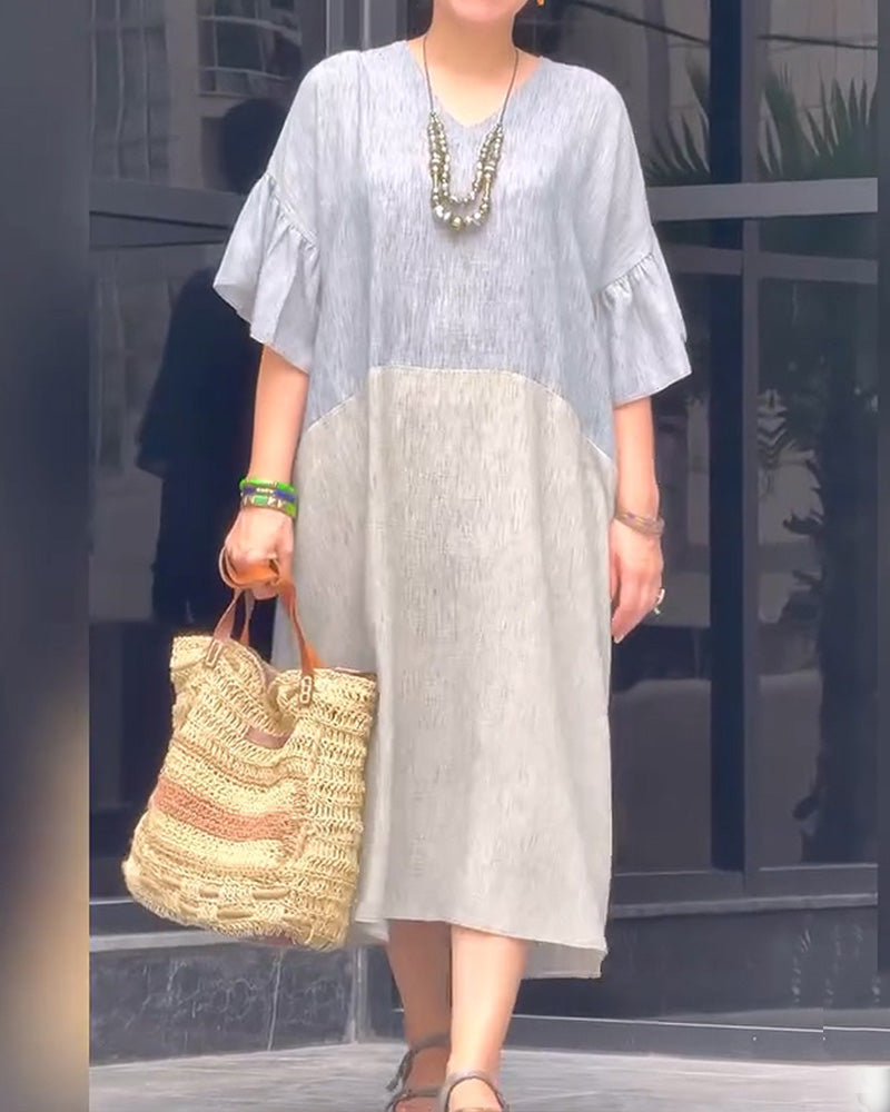 V-Neck Ruffle Sleeve Loose Dress