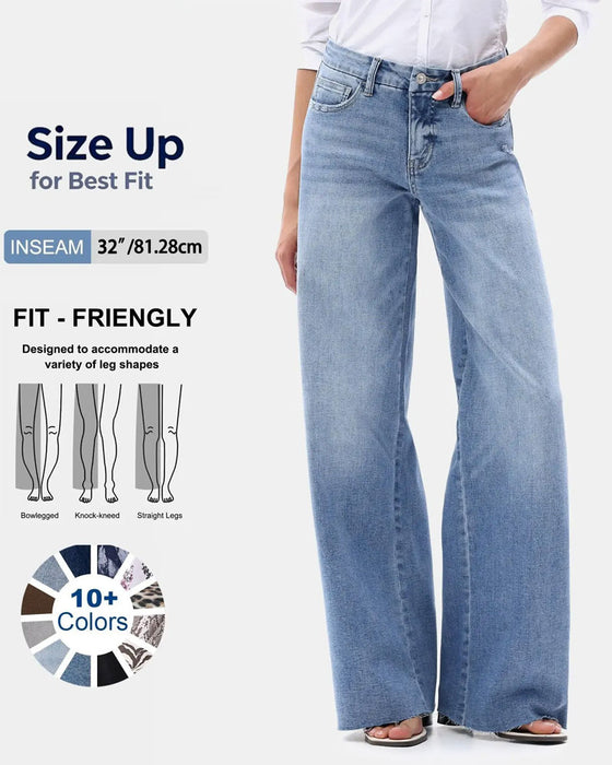 Pocket Button Wide Leg Jeans