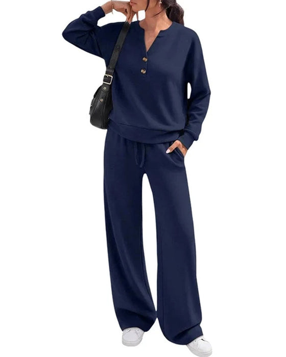 Long Sleeve Top Wide-Leg Pants Set