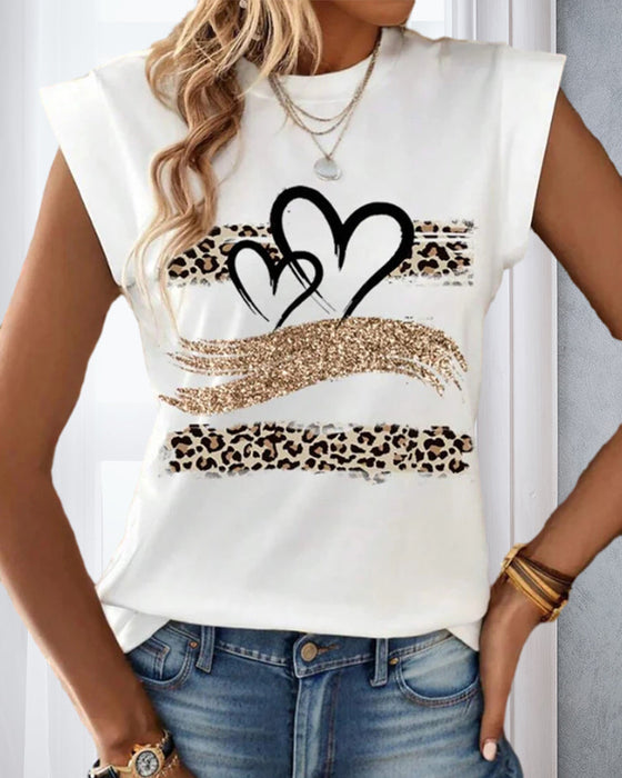 Heart leopard print sleeveless top