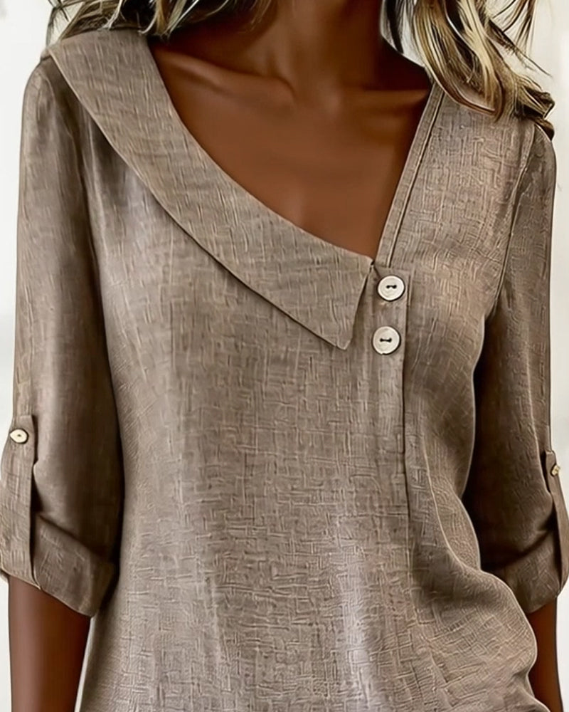 Solid Color Irregular Neckline Top
