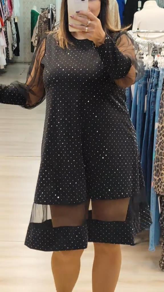 Solid Color Long-Sleeved Shimmering Dress