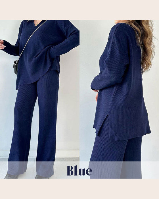 Solid - Colored and Knit Feature Two - Piece Set