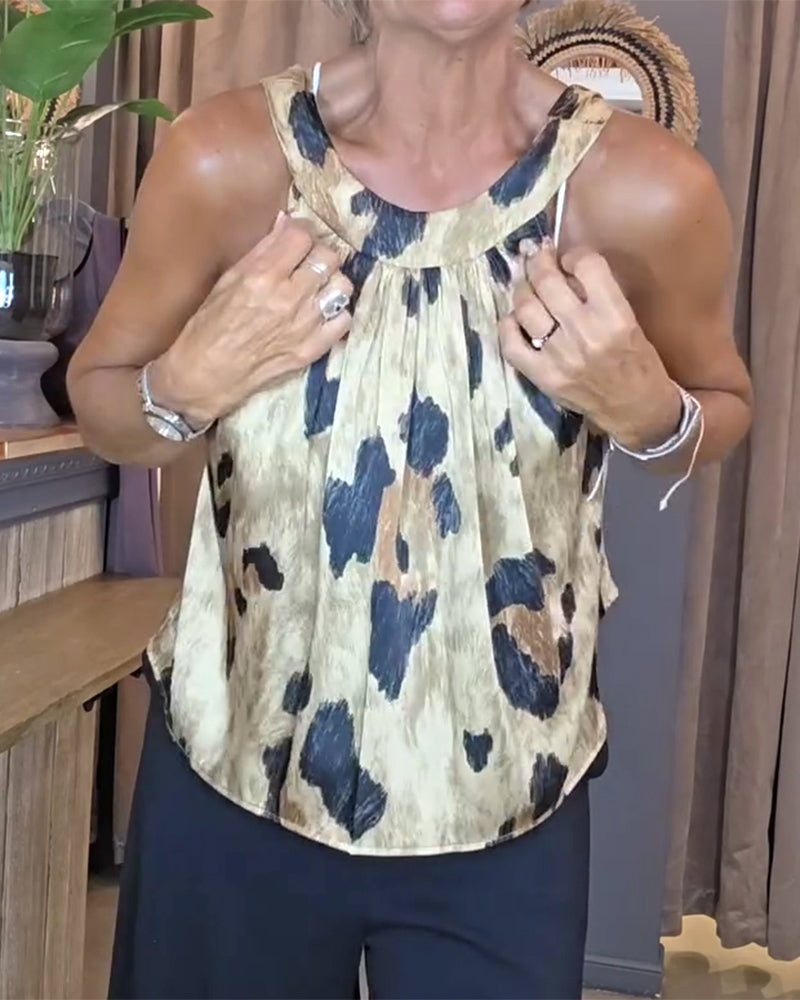 Leopard Print Crew Neck Tank Top