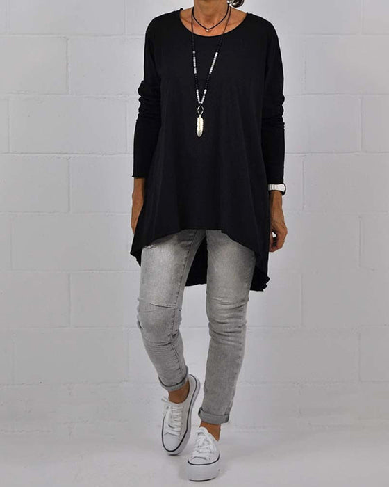 Round neck long sleeve irregular top