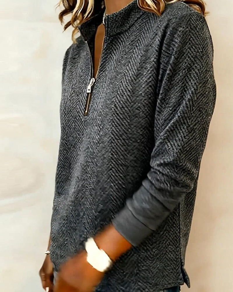 Stand Collar Zipper Casual Sweatshirt