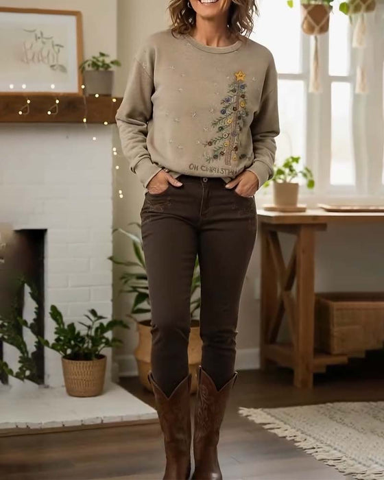 Loose-Fitting Long-Sleeved Printed Sweatshirt