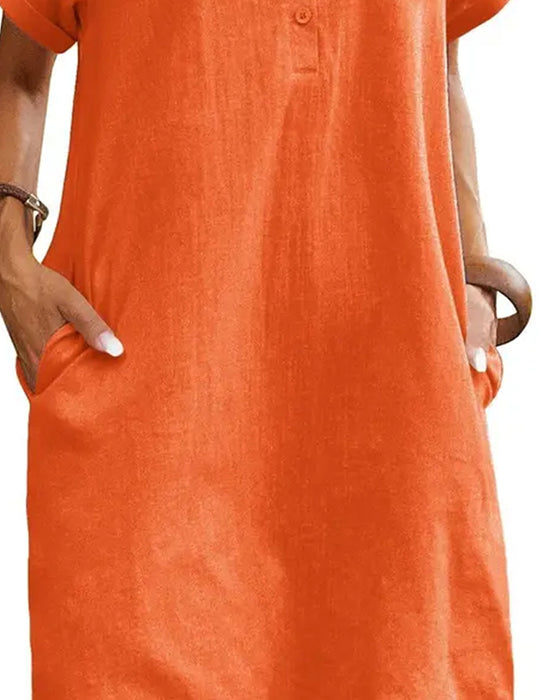 Lapel Button Split Short Sleeve Casual Dress