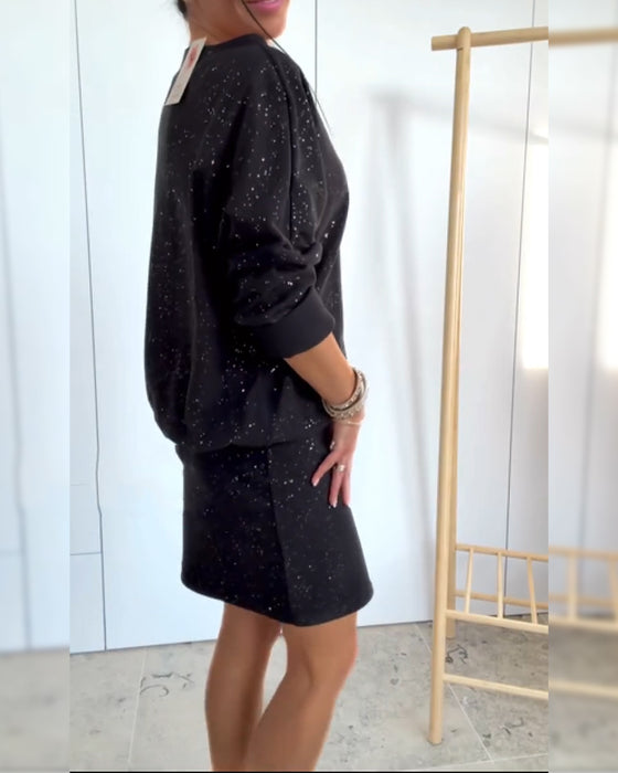 Round Neck Fine Glitter Fashion Dress