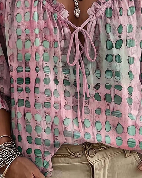 Polka Dot Lace Up Blouse