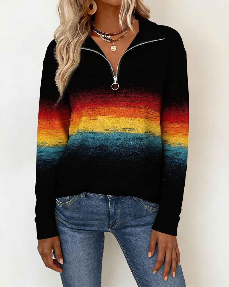 Half-Zip Rainbow Gradient Sweatshirt