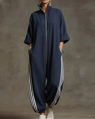 Striped Sporty Zip Jumpsuit
