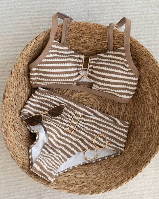 Ribbed High-Waist Striped Bikini