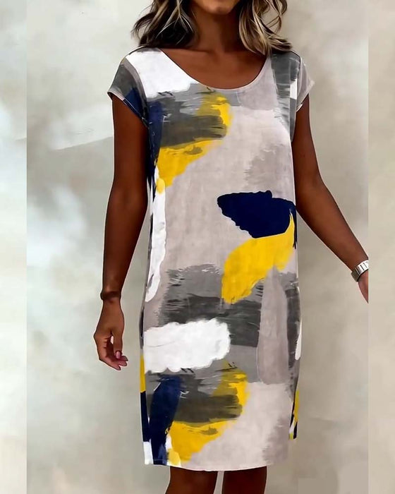 Round Neck Tie-Dye Printed Dress
