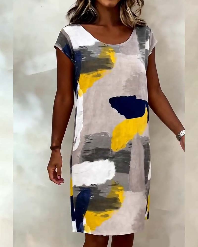 Round Neck Tie-Dye Printed Dress