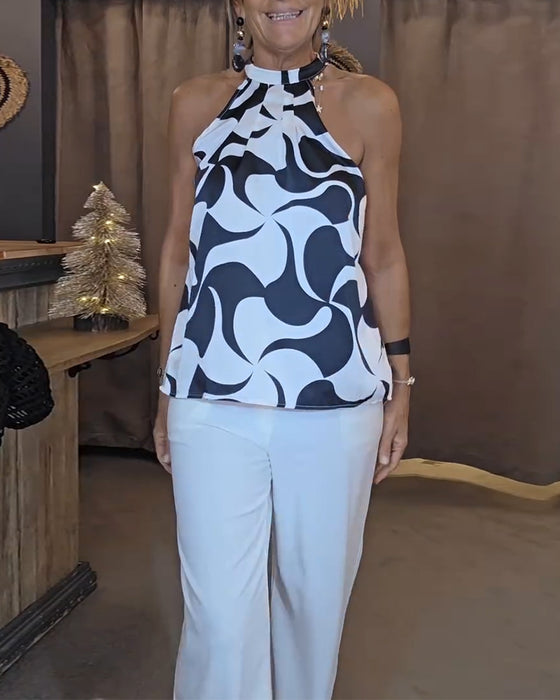 Halterneck Geometric Print Tank Top
