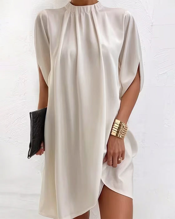 Casual High-Neck Straight Solid-Color Dress