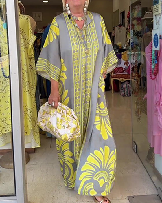 Half Sleeve Print Long Robe Dress