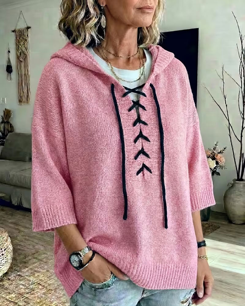 Tie Hooded Casual Pullover