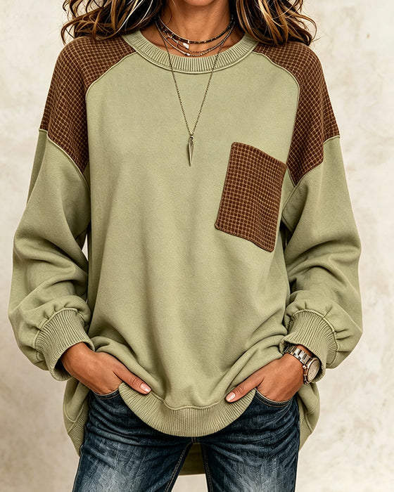 Round Neck Contrast Casual Sweatshirt
