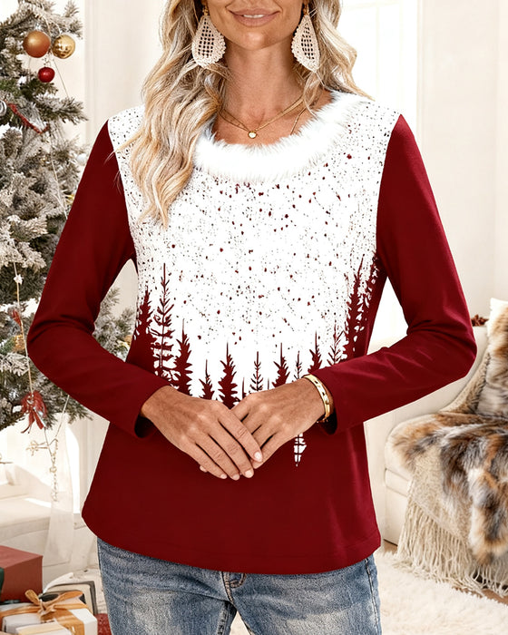 Christmas Tree Print Paneled Top
