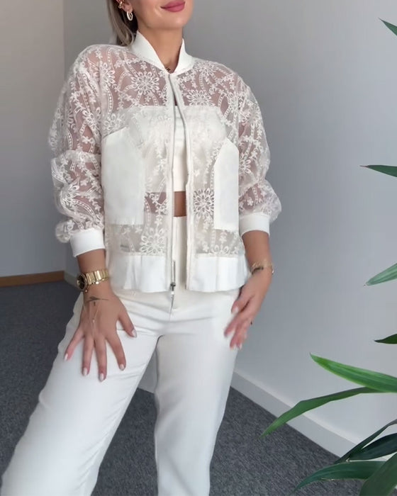 Hollow Lace Solid Color Coat