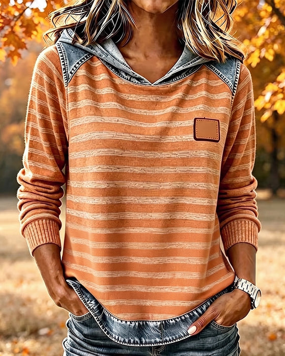 Patchwork Stripe Casual Hoodie